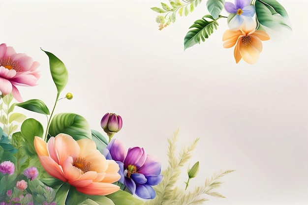 Delicate floral watercolor background with flowers in pastel colors