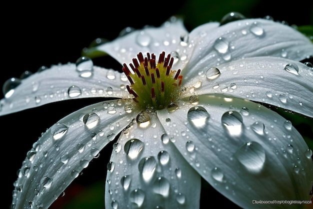 A Delicate flower petal covered in dewdrops showcasing Generative AI