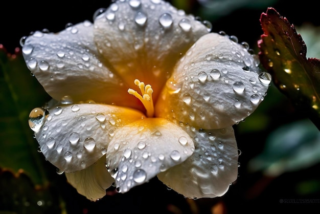 A Delicate flower petal covered in dewdrops showcasing Generative AI