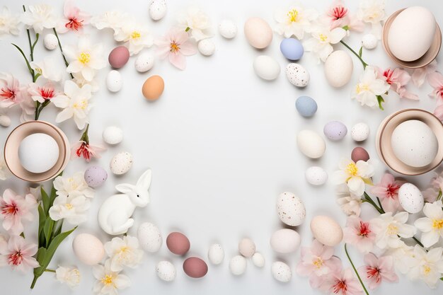 Photo delicate flowers dreamy style ethereal light eggs easter top view pink