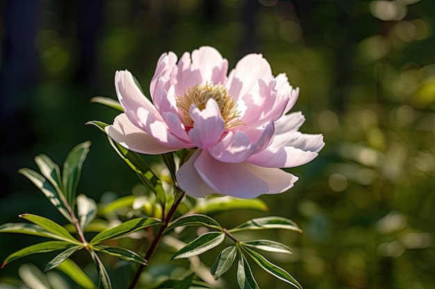 被写界深度が浅い、1 つの牡丹の花に繊細に焦点を当てる