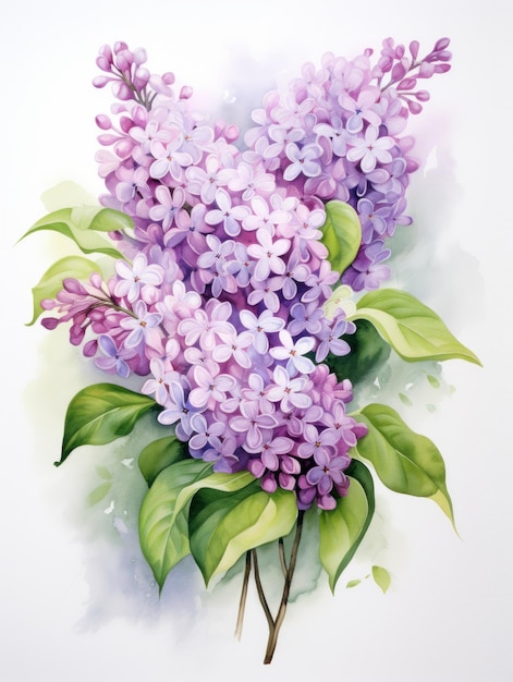 Delicate and Fragrant Lilac Bush in Watercolor AI Generated