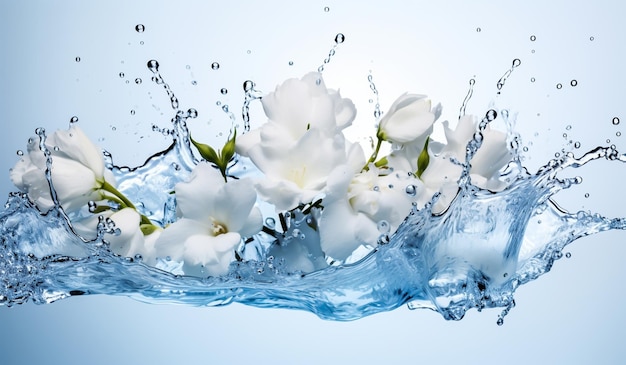 Delicate and fresh image of blue flowers in water AI generated