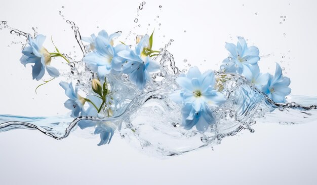 Delicate and fresh image of blue flowers in water ai generated