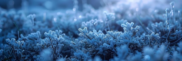 Delicate frostcovered plants illuminated by early morning light