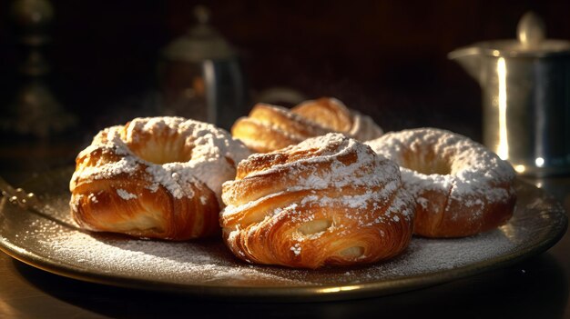 Delicate Gebakjes Met Poedersuiker Afstoffen