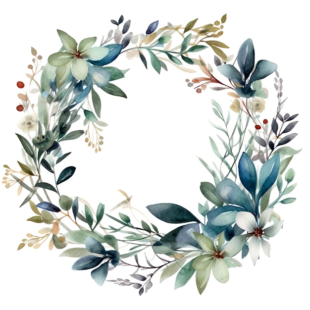 Delicate greenery wreath with a gold hoop Watercolor green leaf and foliage frame