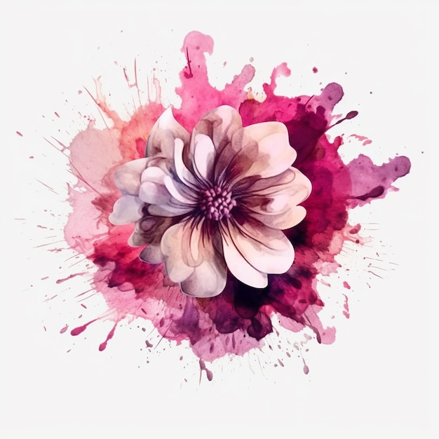 Delicate hand drawn watercolor flower detailed illustration of watercolor paint of Quinacridone