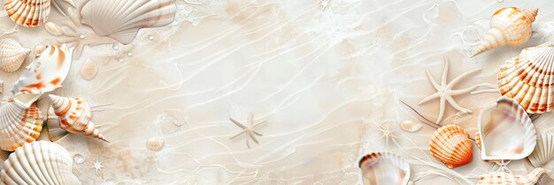 Деликатные рисованные вручную ракушки элегантный летний пляж белый и бежевый фон