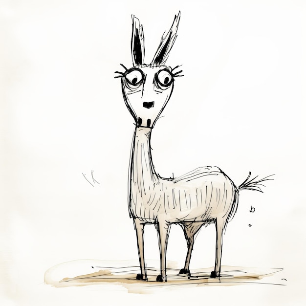 Photo delicate and humorous llama sketch in the style of conrad roset