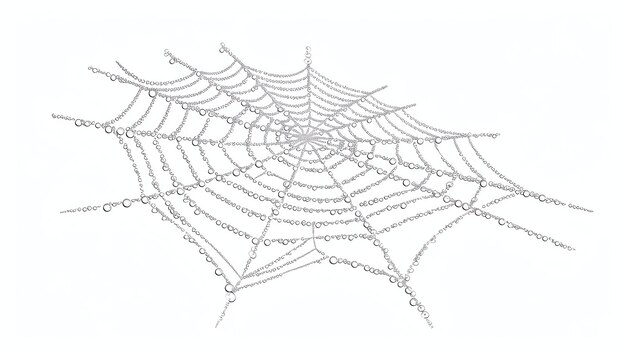 A delicate and intricate spider web is adorned with glistening in the morning light