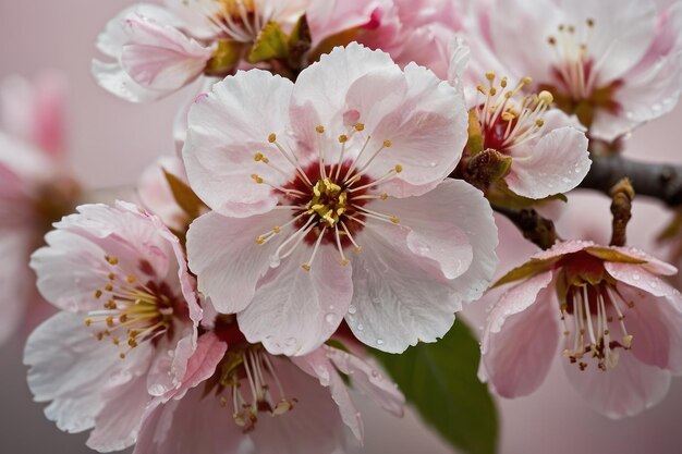 Foto delicate kersenbloesems met dauwdruppels