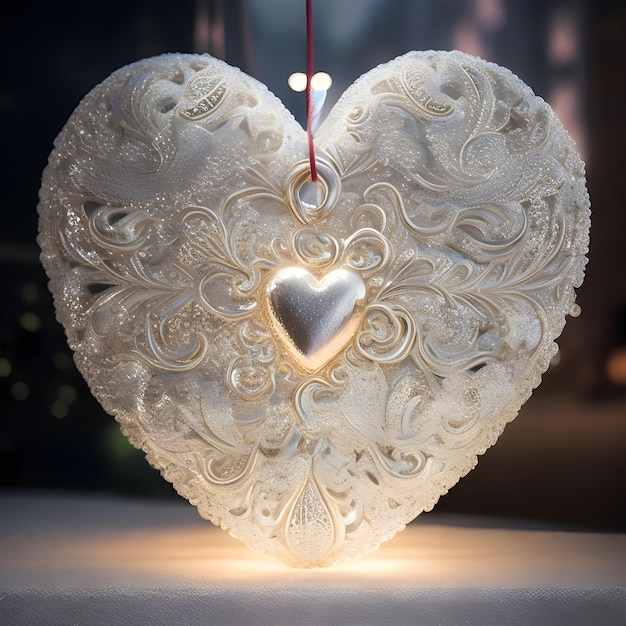 A delicate lacelike heart made of intricate patterns and designs Valentines day ornamental