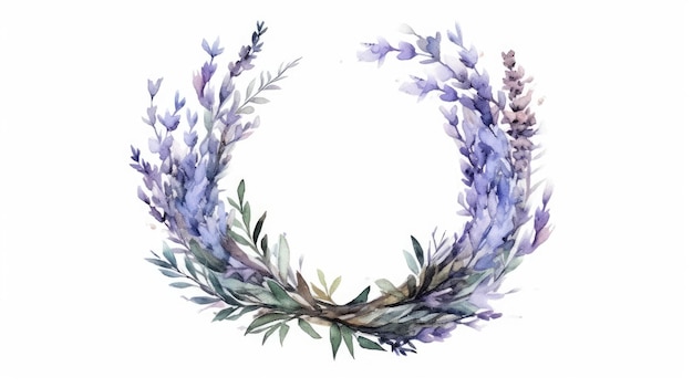 Delicate lavander and eucalyptus wreath in watercolor AI generated