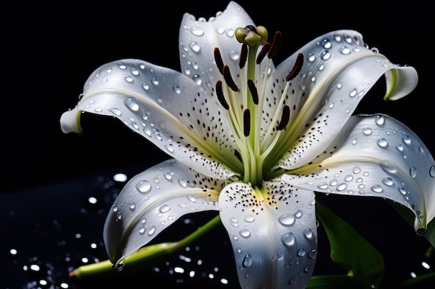 Delicate Lily flower water drops Generate Ai