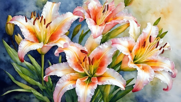 delicate lily flowers painted with watercolor paint watercolor floral background