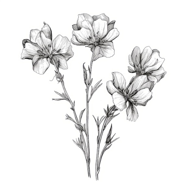 Delicate Line Drawing Of Geranium Shaped Snapdragon Flowers