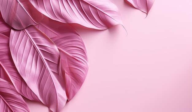 Delicate and minimalist pink monstera leaves background Free space for text AI generated