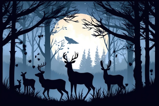 Delicate moonlit silhouettes of animals in the wild Generative AI