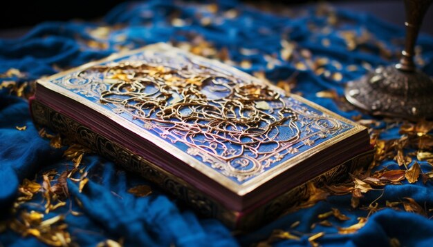 Photo the delicate pages and gold leafing of a quran