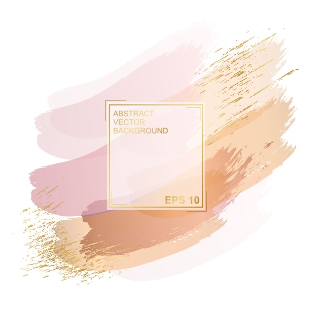 Photo delicate pastel rose gold background abstract brush strokes of paint with a gold frame luxury background and frame for wedding and beauty salon