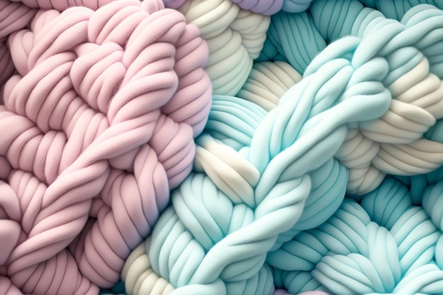 Delicate pastel yarn for knitting Twisted threads abstract background Generative AI illustration