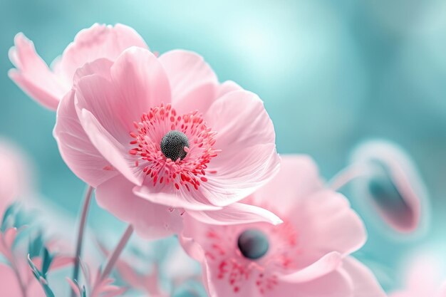 Delicate pink anemone flowers in nature