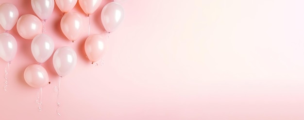 Delicate Pink Happy Birthday banner with balloons