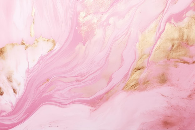 Delicate pink marble background with gold brushstrokes