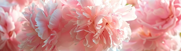 Delicate pink peonies in bloom floating in a soft