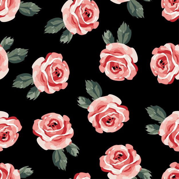 Photo delicate pink roses on a black background create a timeless floral seamless pattern for elegant decor