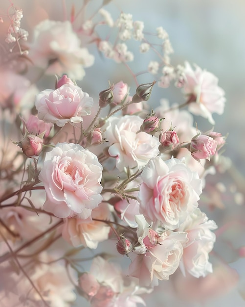 Delicate Pink Roses Blooming Against a Soft Dreamy Background