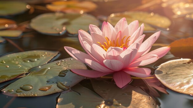 Delicate Pink Water Lily Gracefully Drifts on Tranquil Pond Surface