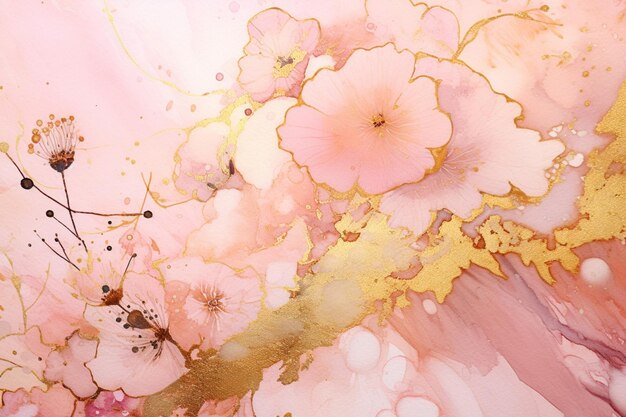 Photo a delicate pink watercolor with gold accents