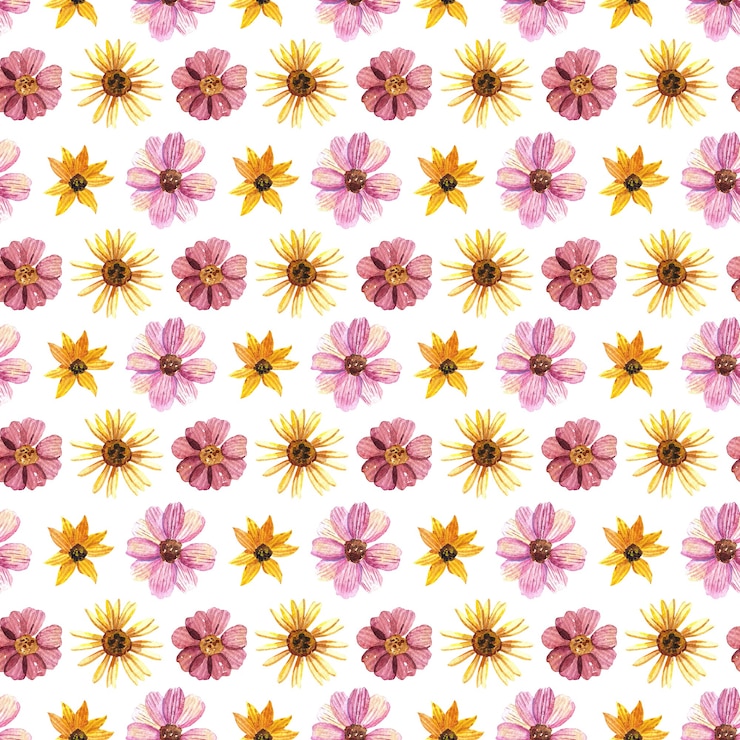 Photo 繊細なプレスされた花の水彩画のシームレスなパターンとドライフラワーアレンジメントは白に配置されます