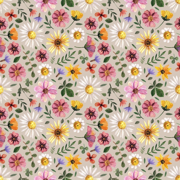 delicate pressed floral watercolor seamless patterns and dried flower arrangements