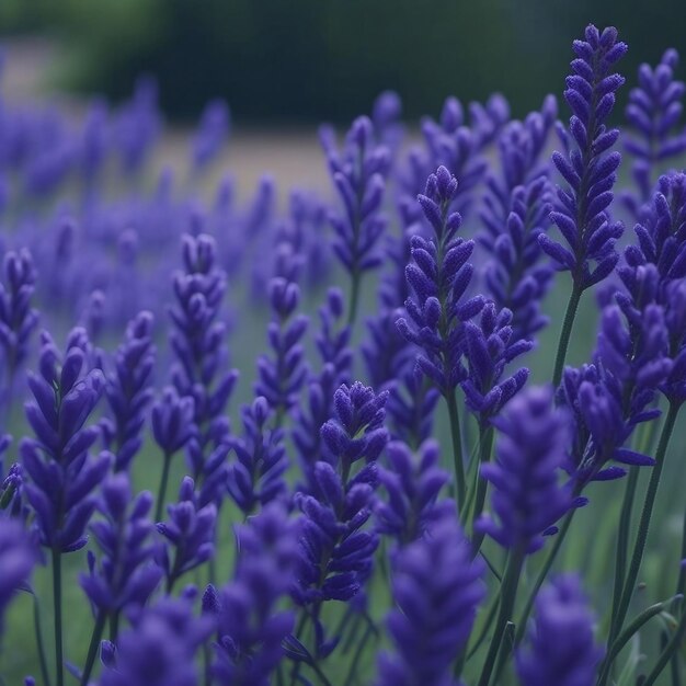  ⁇ い ラベンダー の 畑 の 中 で  ⁇ 細 な 紫 の 花