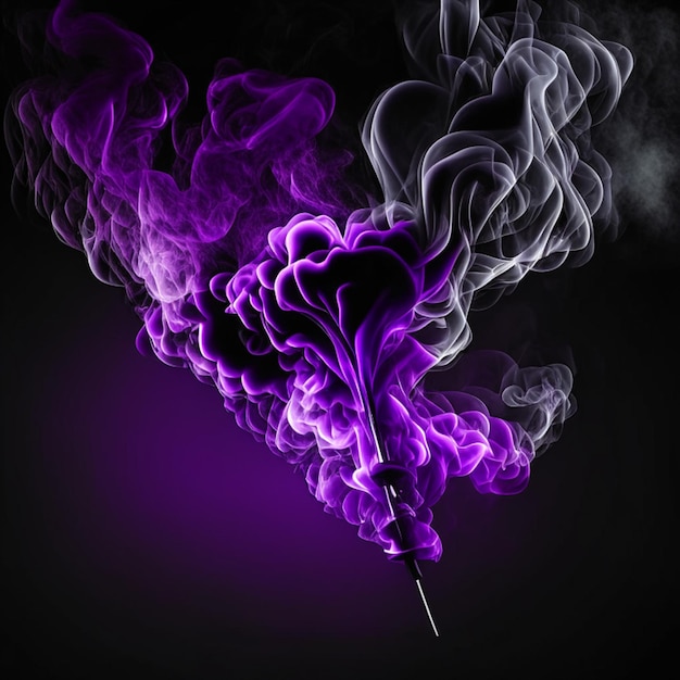 Delicate purple cigarette smoke movement on black backdrop