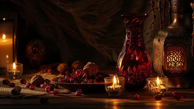 Фото Деликатные рамаданские свечи и огни в темно-коричневом и светло-коричневым цветах