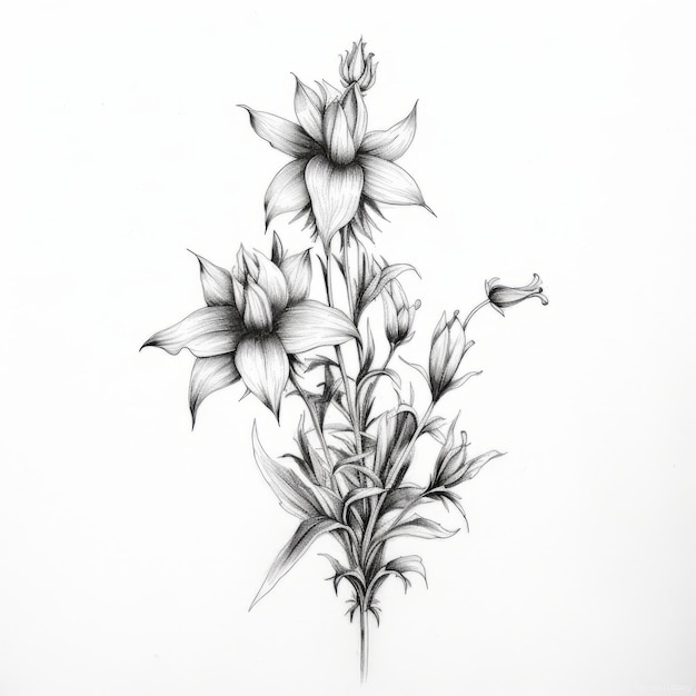 Photo delicate realism black and white flower drawing with tattoo motifs