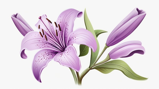 Photo delicate realism purple lily flower clipart in line art style