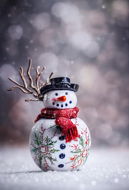 A delicate realistic ornate traditional red and white porcelain christmas snowman