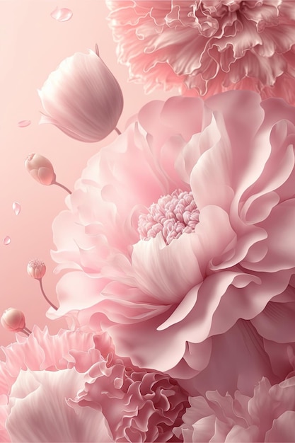 Delicate romantic pastel pink background with beautiful flowers abstract wedding backdrop ai generated