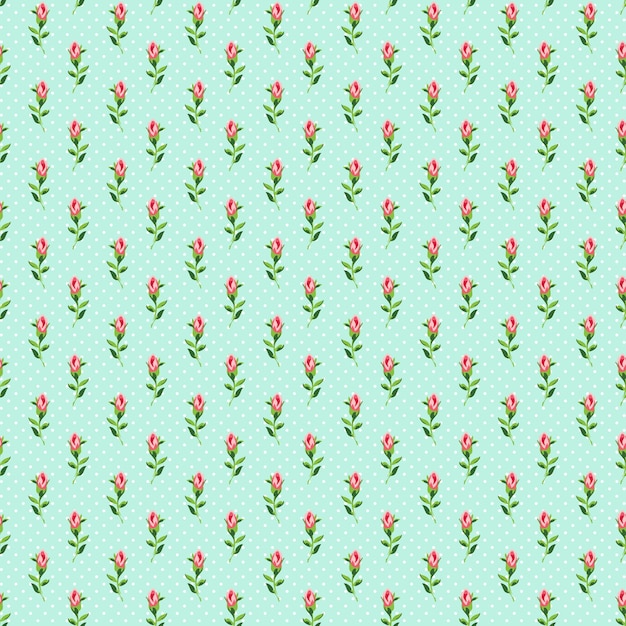 delicate rose buds and polka dot pattern on mint green