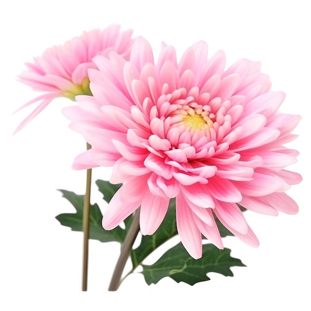 delicate roze chrysant bloemknoppen en bladeren geïsoleerd