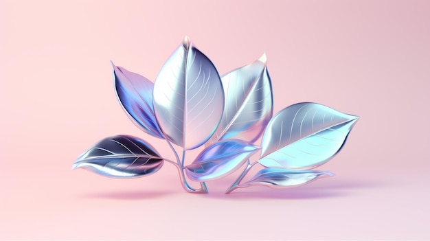 Delicate Sculpture Of Rubber Plant On Pink Gradient Background