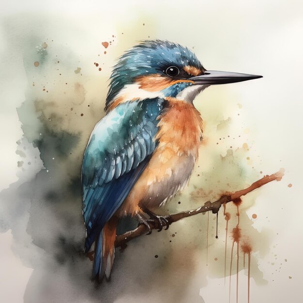 Delicate Serenity Watercolor Art of Alcedo Pusilla Light and Concise