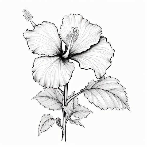 Delicate Simplicity Black And White Hibiscus Flower Botanical Drawing