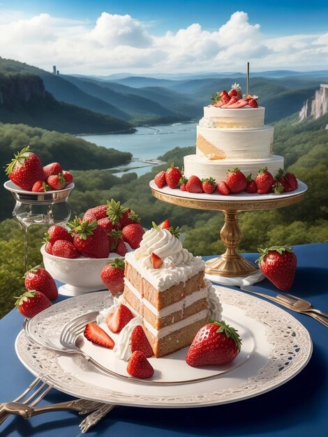 Foto delicate fette di torta su un piatto appoggiate grac