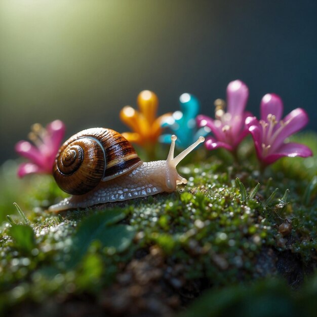 Photo delicate snail exploring a vibrant green leaf in nature